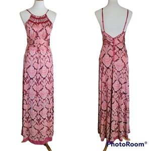 Guess by Marciano Silk Lattice Neck Line Multi‎ Color Column Maxi Dress